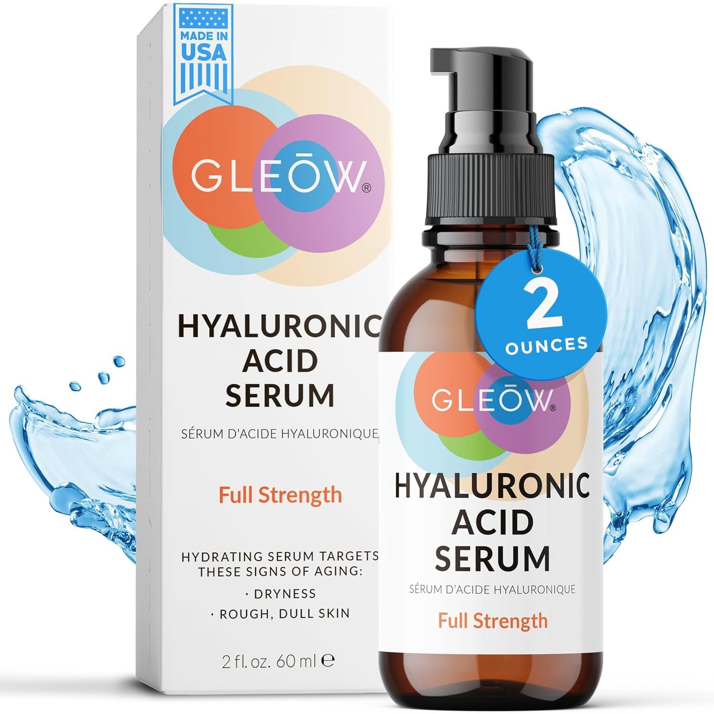 GLEOW New 2024 Pure Hyaluronic Acid Serum for Face - Hydrating Serum for Women - Hyaluronic Acid Pure Face Serum for Women - Face Serum for Dry Skin with Dark Spots 2oz