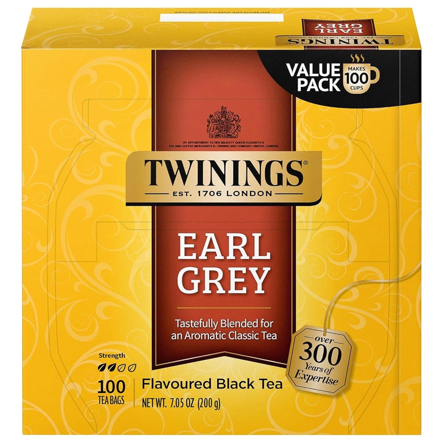 Twinings Earl Grey Black Tea Individually Wrapped Bags, 100 Count (Pack of 1), Flavoured with Citrus & Bergamot, Caffeinated, Enjoy Hot or Iced, 100 Teabags