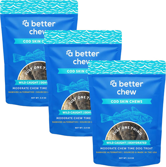 A Better CHEW – Wild Caught Cod Skin Dog Treats | Sourced and Made in The USA, Single Ingredient, Dehydrated | Natural, Healthy Alternative to Rawhides + Bully Sticks, Long Lasting Chew