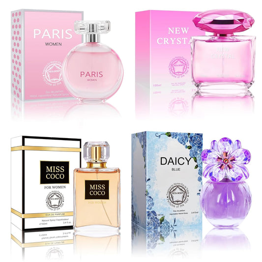 META-BOSEM Perfume for Women Set (100ml x 4PCS Variety Pack), NewCrys, ParisW, MissCoco, DaicyB, Long Lasting Perfume for Women All Day Use