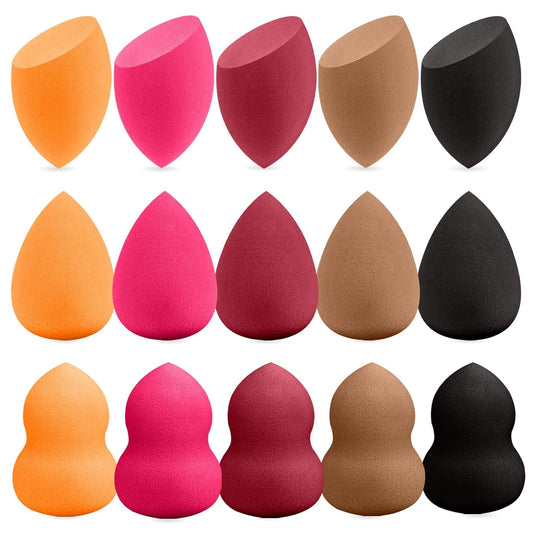 15 Pcs Multicolor Makeup Sponge Set - Latex-Free, Soft & Reusable Beauty Blender Sponges for Wet/Dry Use Blending Powder Puff for Foundation & Concealer Washable Makeup Sponges