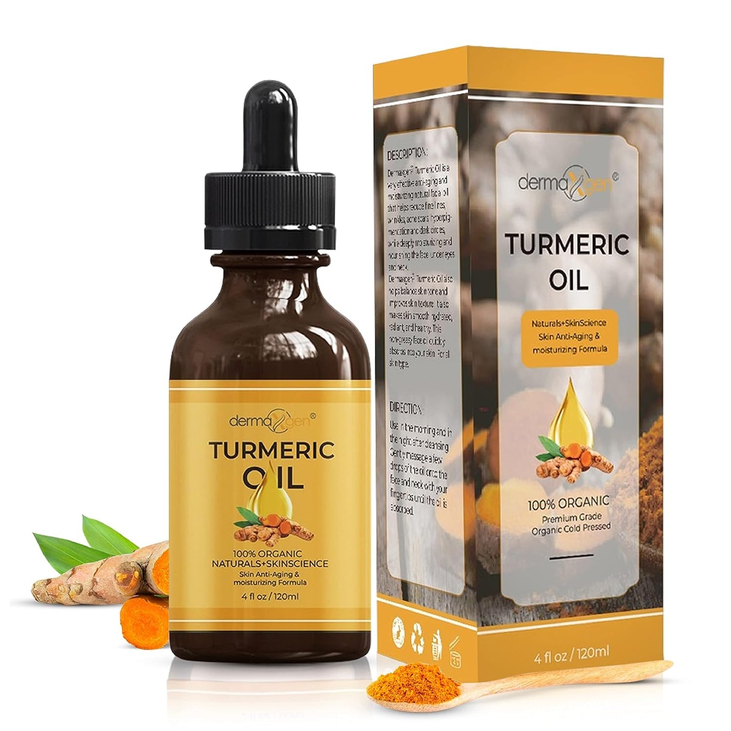Organic Turmeric Oil for Skin Lightening - Turmeric Face Oil for Dark Spots, Anti-Aging & Hydrating Dry Skin - Glow Moisturizer for Face, Neck & Eyes (4 FL OZ / 60 ML)