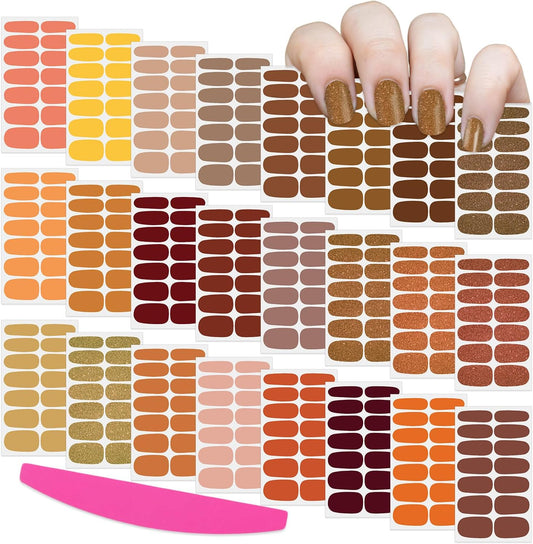 SILPECWEE 24 Sheets Thanksgiving Full Nail Wraps Glitter Nail Polish Strips for Women Gel Nail Strips Self Adhesive Nail Polish Stickers Fingernail Sticker Nails Manicure Kit with 1pc Nail File