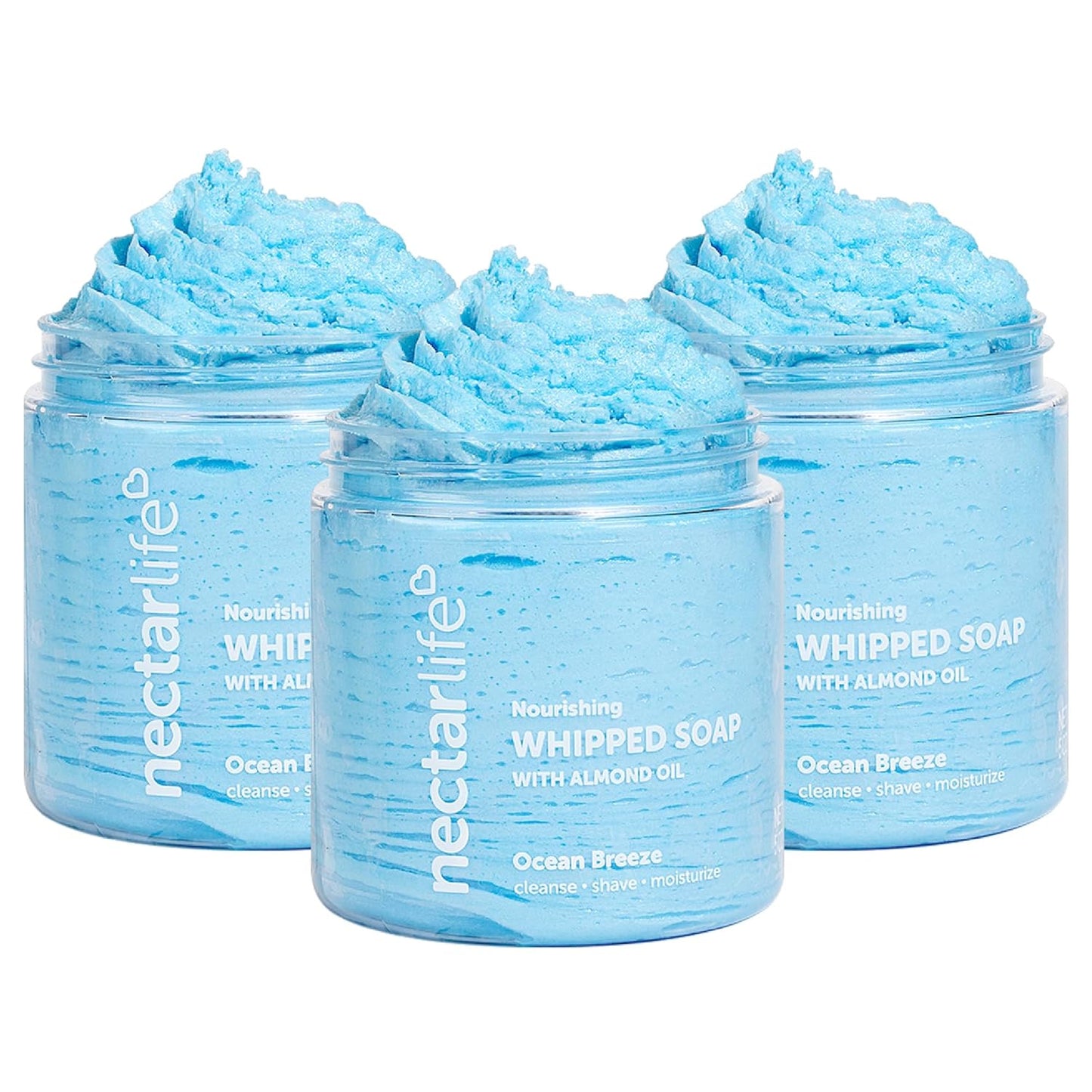 Nectar Life Nourishing Whipped Soap and Shave Butter with Almond Oil, Ocean Breeze Scent, Set of 3, 5 Oz each