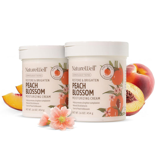 NATURE WELL Peach Blossom Restore & Brighten Moisturizing Cream For Face & Body, Infused With Peach Extract, Niacinamide, & Hyaluronic Acid, Promotes A Brighter Complexion, Pack of 2 (16 Oz Each)