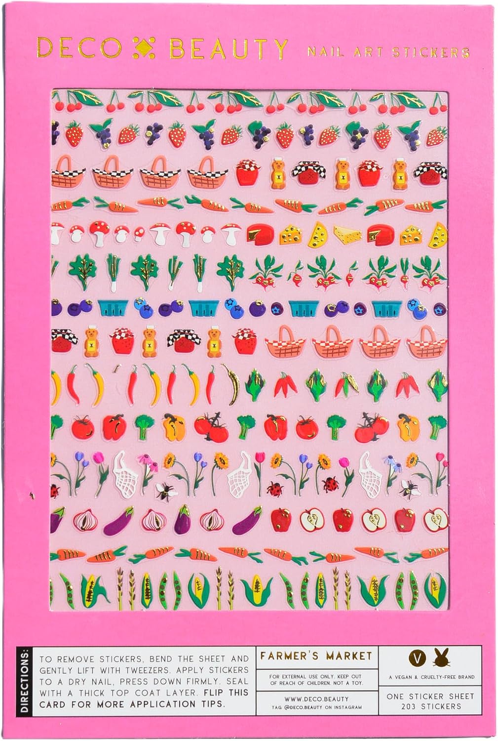 Deco Beauty Farmer's Market Nail Stickers - Lightweight & Easy-to-Apply Nail Art with Cute & Trendy Design - Durable & Long-Lasting Nail Sticker for Women, Ideal for DIY Manicures & Salon-Quality Nail