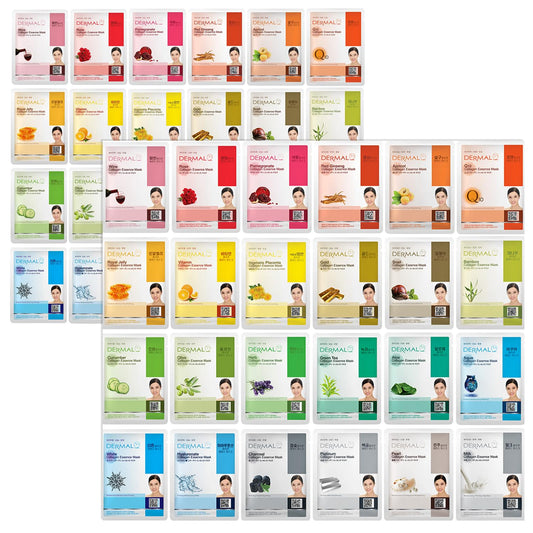 DERMAL Made in Korea Facial Mask – 20+ Years of Trusted K-Beauty, Premium Quality vs. Generic Chinese Masks, Best Value Sheet Mask for Daily Skincare – 48 Combo Pack