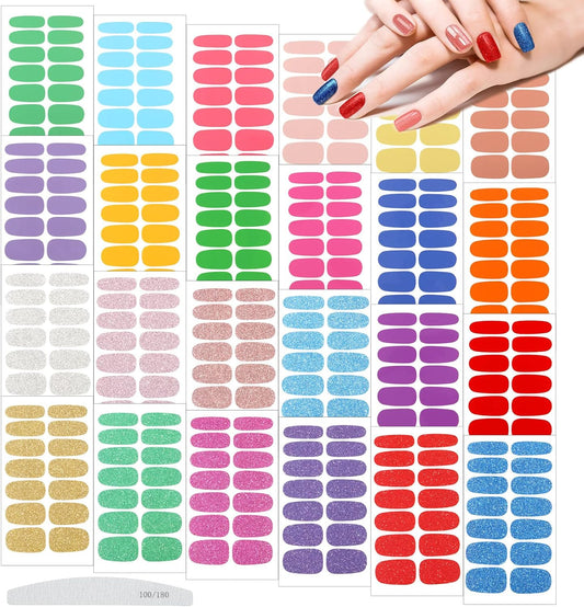 Maitys 336 Pieces 24 Sheets Fall Nail Wraps Gel Nail Stickers Polish Strips Self Adhesive Seasonal Solid Color Decal Manicure Kits with File for Women Girls Holiday(Bright Style,Bright Color)