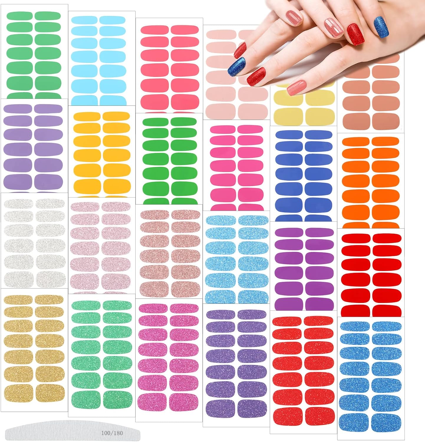 Maitys 336 Pieces 24 Sheets Fall Nail Wraps Gel Nail Stickers Polish Strips Self Adhesive Seasonal Solid Color Decal Manicure Kits with File for Women Girls Holiday(Bright Style,Bright Color)