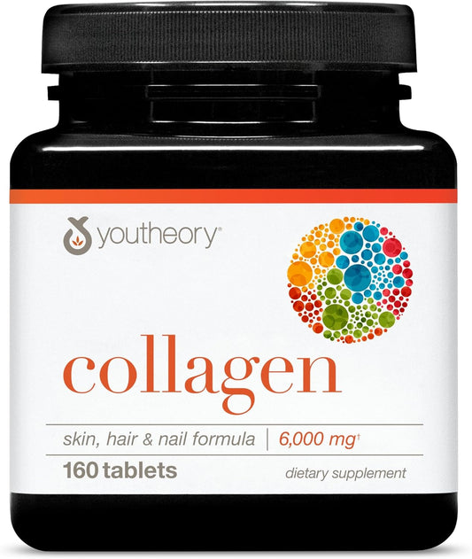 Youtheory Advanced Collagen - 6,000 mg - with Vitamin C & Amino Acids - for Hair Growth, Skin & Nails* - Supports Joint, Bone & Muscle Health* - for Women and Men - 160 Tablets (26-Day Supply)