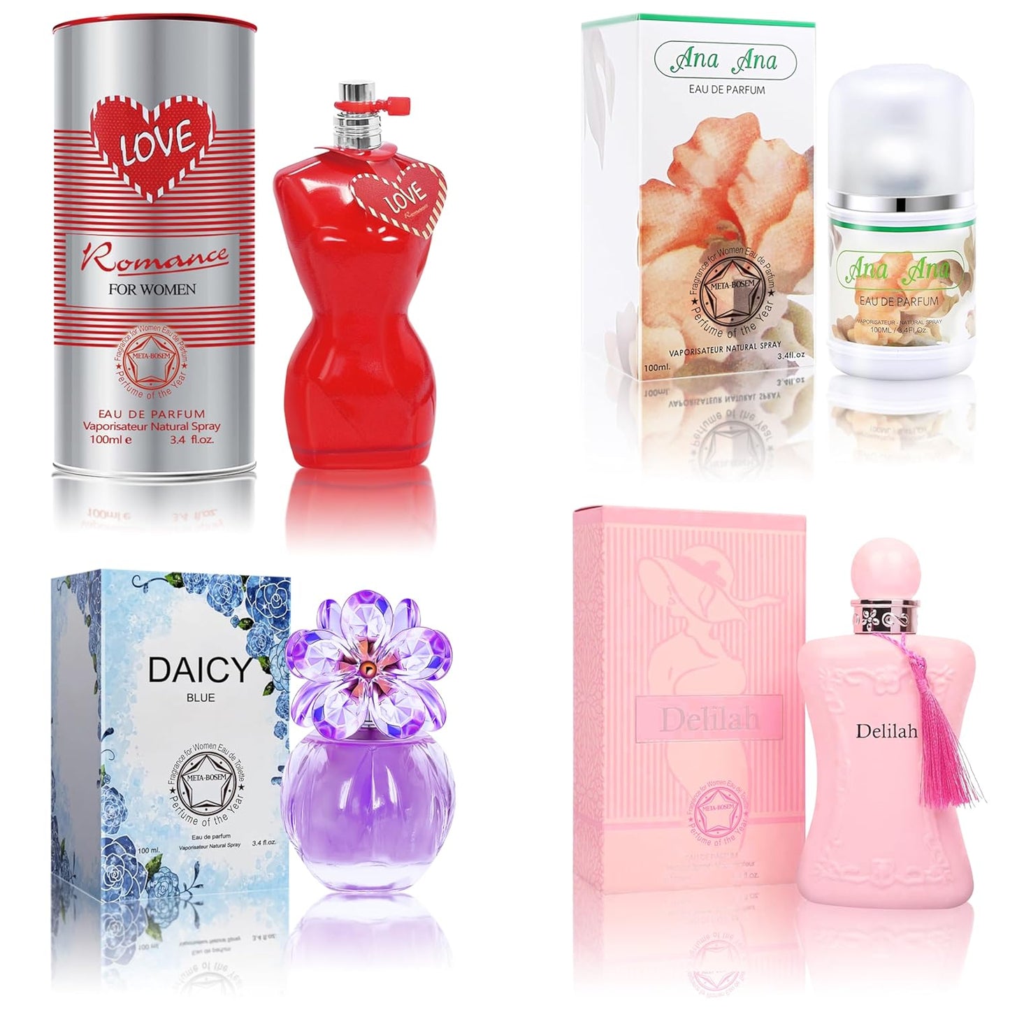 META-BOSEM Perfume for Women Set (100ml x 4PCS Variety Pack), LoveRoma, Delilah, DaicyB, AnaAna, Long Lasting Perfume for Women All Day Use