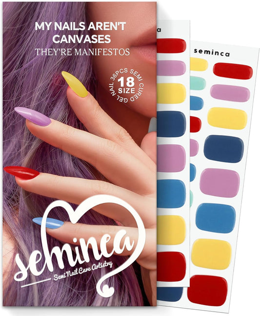 Semi Cured Gel Nail Strips-Semi-Gel Nail Polish Stickers Easy DIY for Beginners Trendy Candy Colors for Music Festiveals,Works with Any UV/LED Lamps(Pastel Dark Colors)