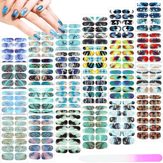 Maitys 336 Pieces 24 Sheets Full Wrap Nail Polish Strips Stickers Self Adhesive Gel Nail Strips Art Decals with File for Women DIY Decorations(Fresh Style)