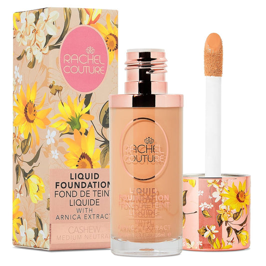 Rachel Couture Lightweight Liquid Foundation with Buildable Coverage & Matte Finish | Vegan & Cruelty-Free | Skin-Nourishing Arnica Extract Infusion - 1.18 Fl Oz - Cashew