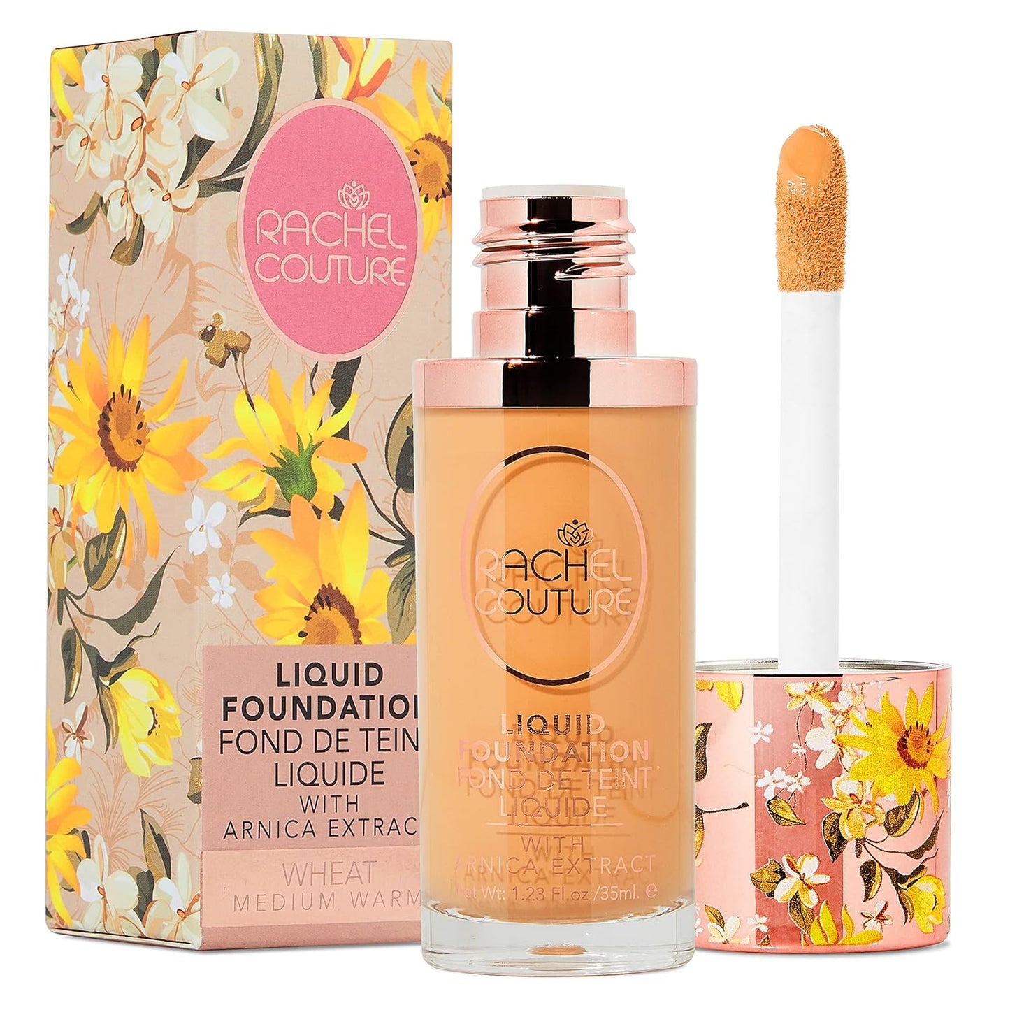 Rachel Couture Lightweight Liquid Foundation with Buildable Coverage & Matte Finish | Vegan & Cruelty-Free | Skin-Nourishing Arnica Extract Infusion - 1.18 Fl Oz - Wheat