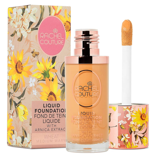 Rachel Couture Lightweight Liquid Foundation with Buildable Coverage & Matte Finish | Vegan & Cruelty-Free | Skin-Nourishing Arnica Extract Infusion - 1.18 Fl Oz - Wheat