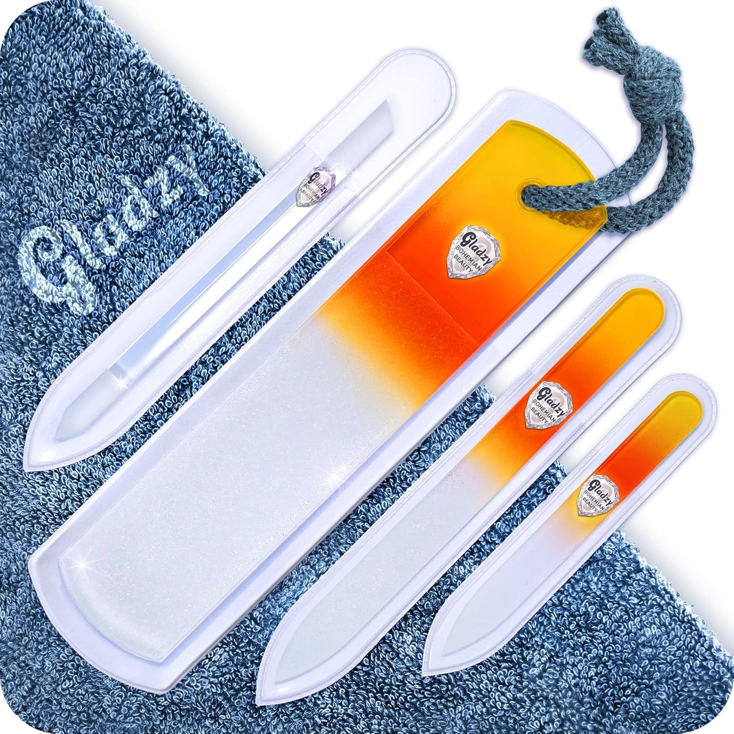 GLADZY Genuine Czech Glass Nail File Set - Callus Remover Foot Rasp, Cuticle Pusher Manicure Stick, Double Sided Etched Different Grit Surface, Professional Nail Care Tool, Made in EU