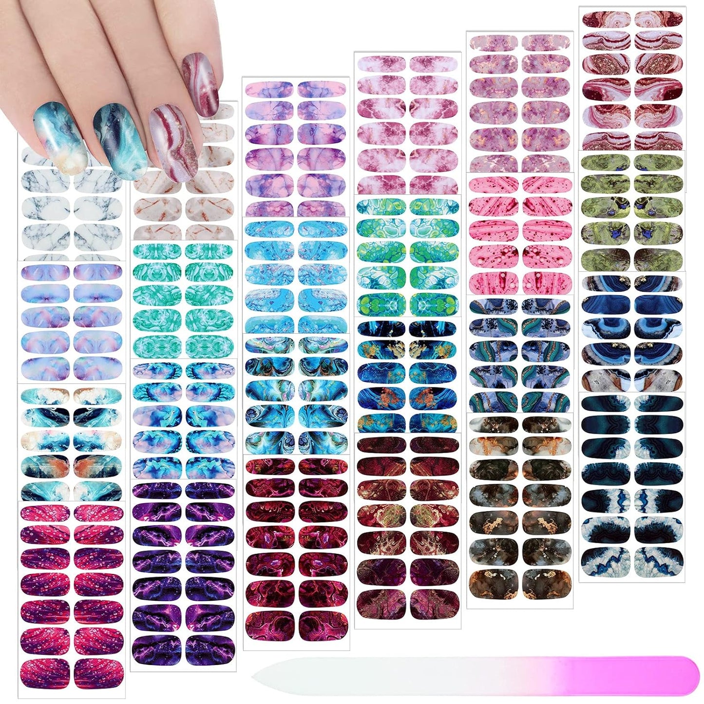 Maitys 336 Pieces 24 Sheets Full Wrap Nail Polish Strips Stickers Self Adhesive Gel Nail Strips Art Decals with File for Women DIY Decorations(Cool Style)