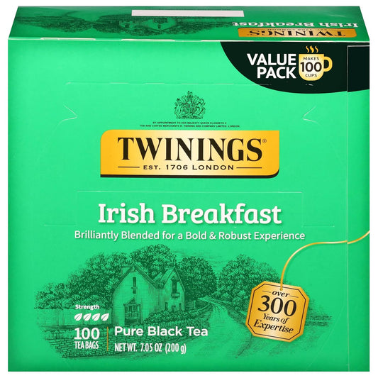 Twinings Irish Breakfast Black Tea Individually Wrapped Bags, 100 Count (Pack of 1), Flavourful, Bold, and Robust, Caffeinated, Enjoy Hot or Iced, 100 Teabags