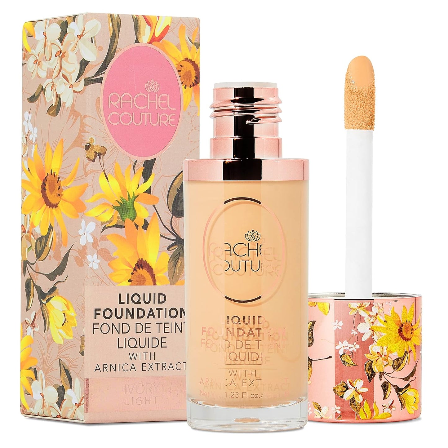 Rachel Couture Lightweight Liquid Foundation with Buildable Coverage & Matte Finish | Vegan & Cruelty-Free | Skin-Nourishing Arnica Extract Infusion - 1.18 Fl Oz - Ivory