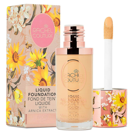 Rachel Couture Lightweight Liquid Foundation with Buildable Coverage & Matte Finish | Vegan & Cruelty-Free | Skin-Nourishing Arnica Extract Infusion - 1.18 Fl Oz - Ivory