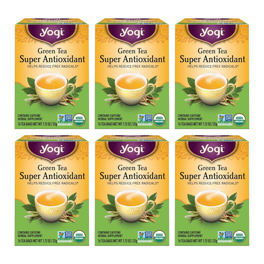 Yogi Tea Green Tea Super Antioxidant Tea - 16 Tea Bags per Pack (6 Packs) - Organic Green Tea for Antioxidant Support - Includes Green Tea Leaf, Licorice Root, Jasmine Green Tea Leaf & More.