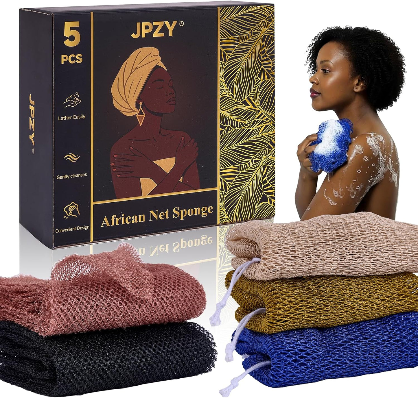African Sponge Net 5-Piece exfoliating Scrub is Suitable for All Skin Types,Bath Sponge for The face and Body, Durable and Gently Exfoliation