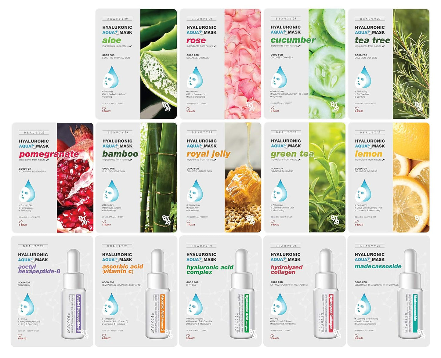 Hyaluronic Aqua Plus Essence Full Face Facial Sheet Mask 14 Sheets Combo - 2 WEEKS SET