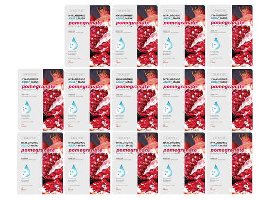 Hyaluronic Aqua Plus Essence Full Face Facial Sheet Mask 14 Sheets - 2 WEEKS SET (POMEGRANATE - 14 pack)