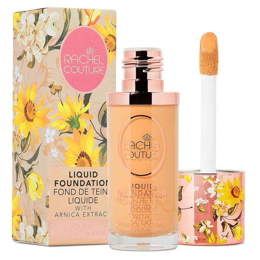 Rachel Couture Lightweight Liquid Foundation with Buildable Coverage & Matte Finish | Vegan & Cruelty-Free | Skin-Nourishing Arnica Extract Infusion - 1.18 Fl Oz - Dune
