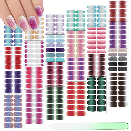 Maitys 336 Pieces 24 Sheets Full Wrap Nail Polish Strips Stickers Self Adhesive Gel Nail Strips Art Decals with File for Women DIY Decorations(Shiny Style)