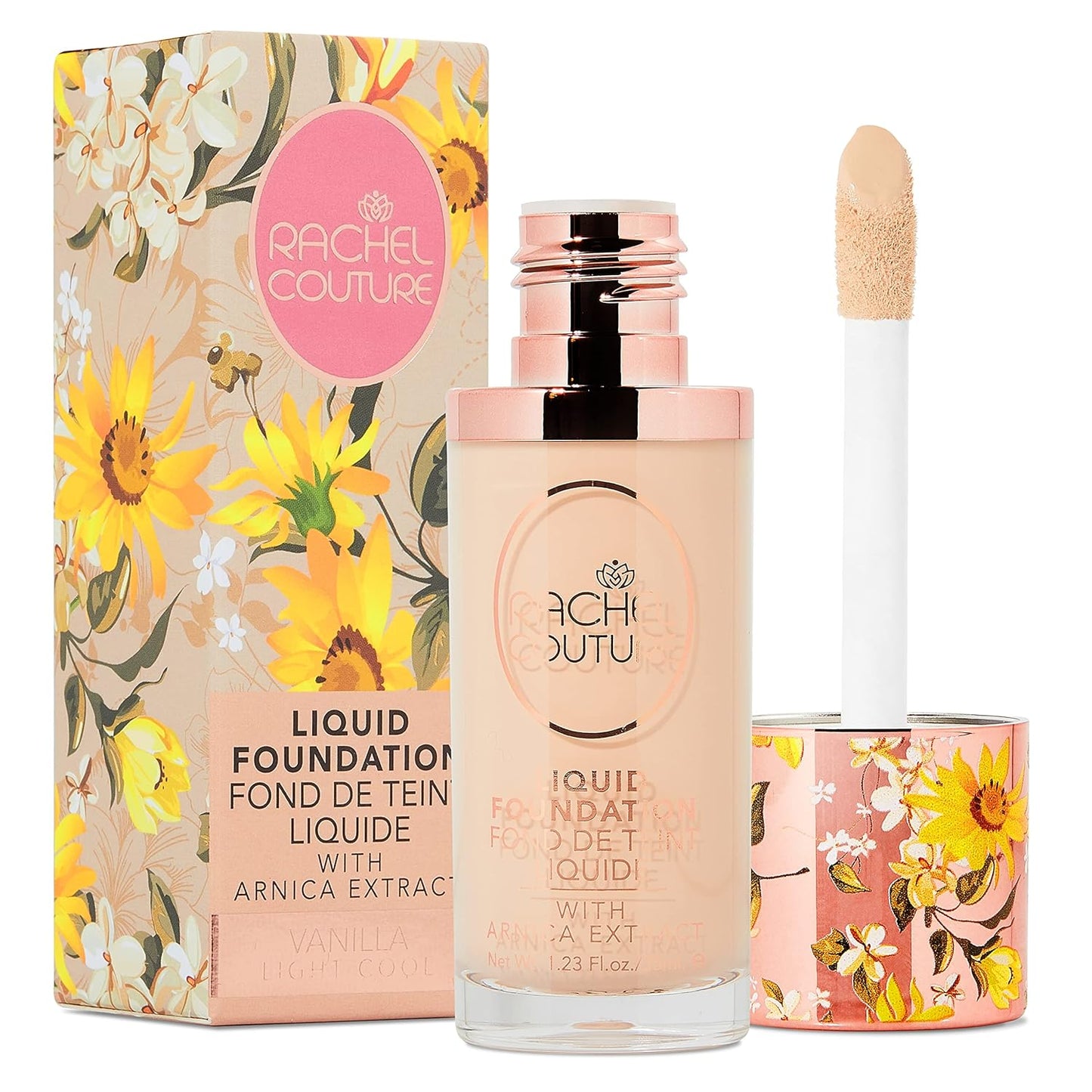 Rachel Couture Lightweight Liquid Foundation with Buildable Coverage & Matte Finish | Vegan & Cruelty-Free | Skin-Nourishing Arnica Extract Infusion - 1.18 Fl Oz - Vanilla