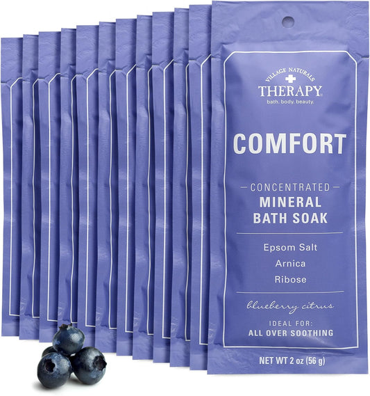 Village Naturals Therapy, Comfort Concentrated Mineral Bath Soak, Blueberry Citrus, 2 Oz, Pack of 12