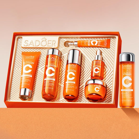 Vitamin C Skincare Set ,Skin Hydration,1Gift Box,1Toner,Face Care Kit Includes Toner,Serum,Cleanser,Moisturizer,Eye Cream & Body Lotion,Unique Gift for Women