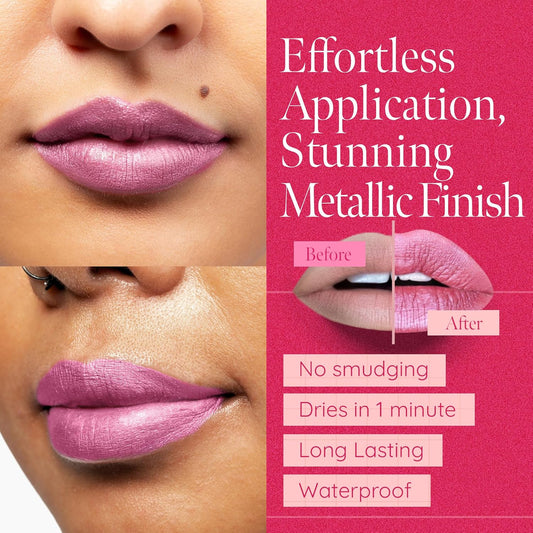 Aromi Light Pink Metallic Matte Liquid Lipstick | Rosy Lip Color with Shimmery Finish for Women, Long-Lasting, Vegan, Waterproof (Cotton Candy)