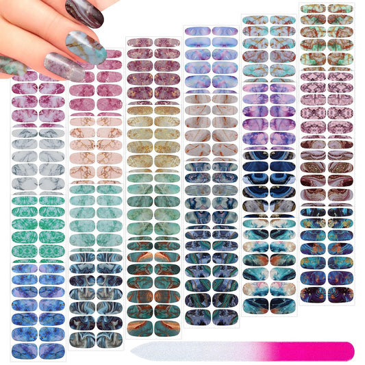 Maitys 336 Pieces 24 Sheets Full Wrap Nail Polish Strips Stickers Self Adhesive Gel Nail Strips Art Decals with File for Women DIY Decorations(Retro Style)