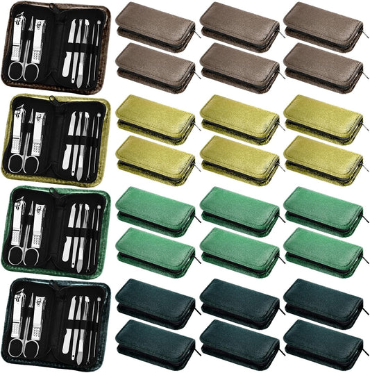 Coume 24 Sets Manicure Set Bulk Vet Tech Week 8 in 1 Nail Clippers Kit Luxurious Travel Case Stainless Steel Nails Care Tool Office Gift for Coworker Medical Assistant Rad Tech Christmas(Green Series)